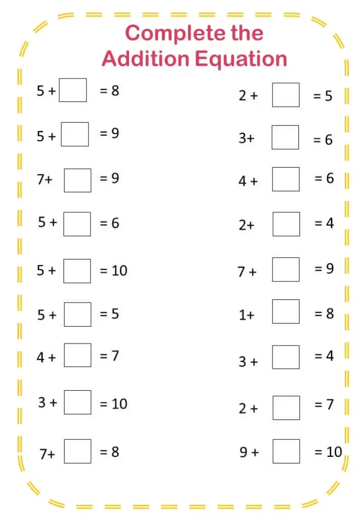 kindergarten addition worksheets|momsequation.com