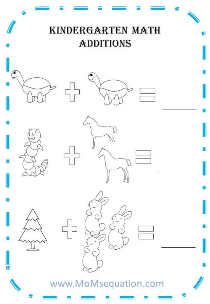 Addition worksheets for kindergarten-free printables|momsequation.com