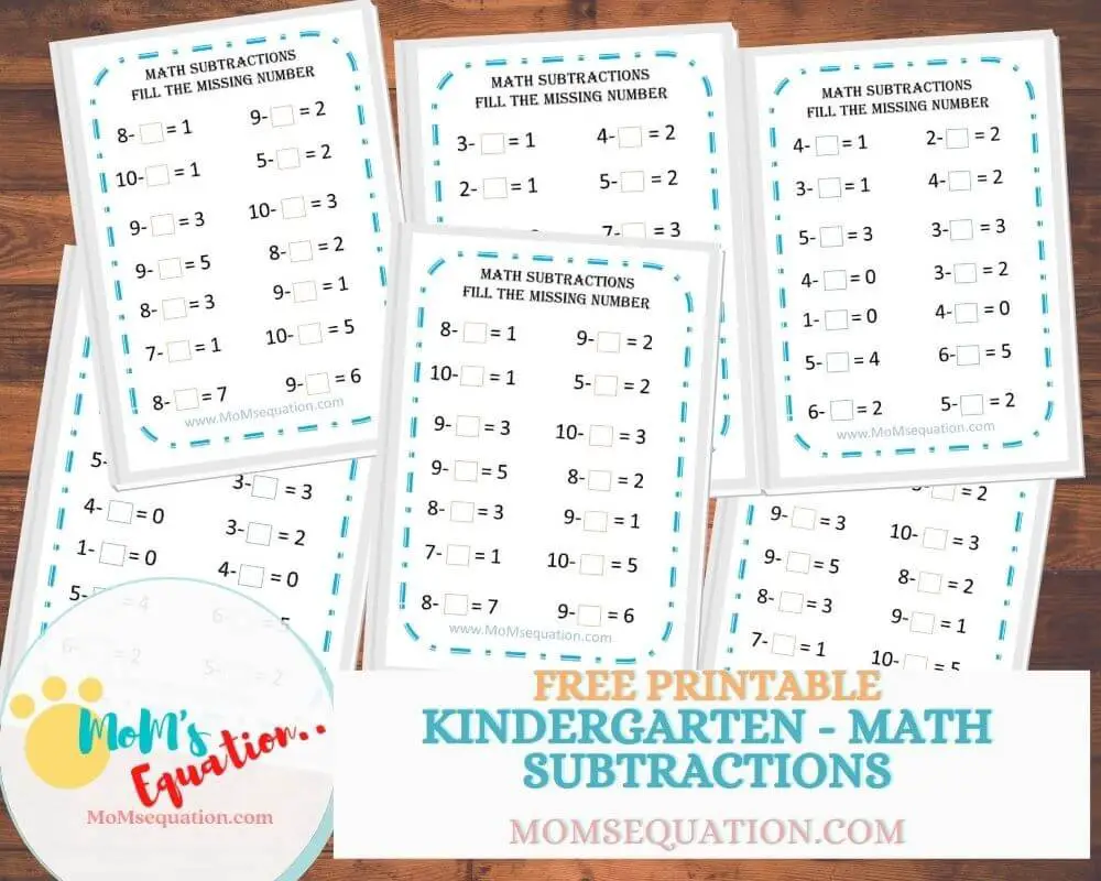 kindergarten Subtraction Worksheets | momsequation.com