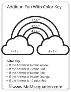Color By Number Addition-Free printable|momsequation.com