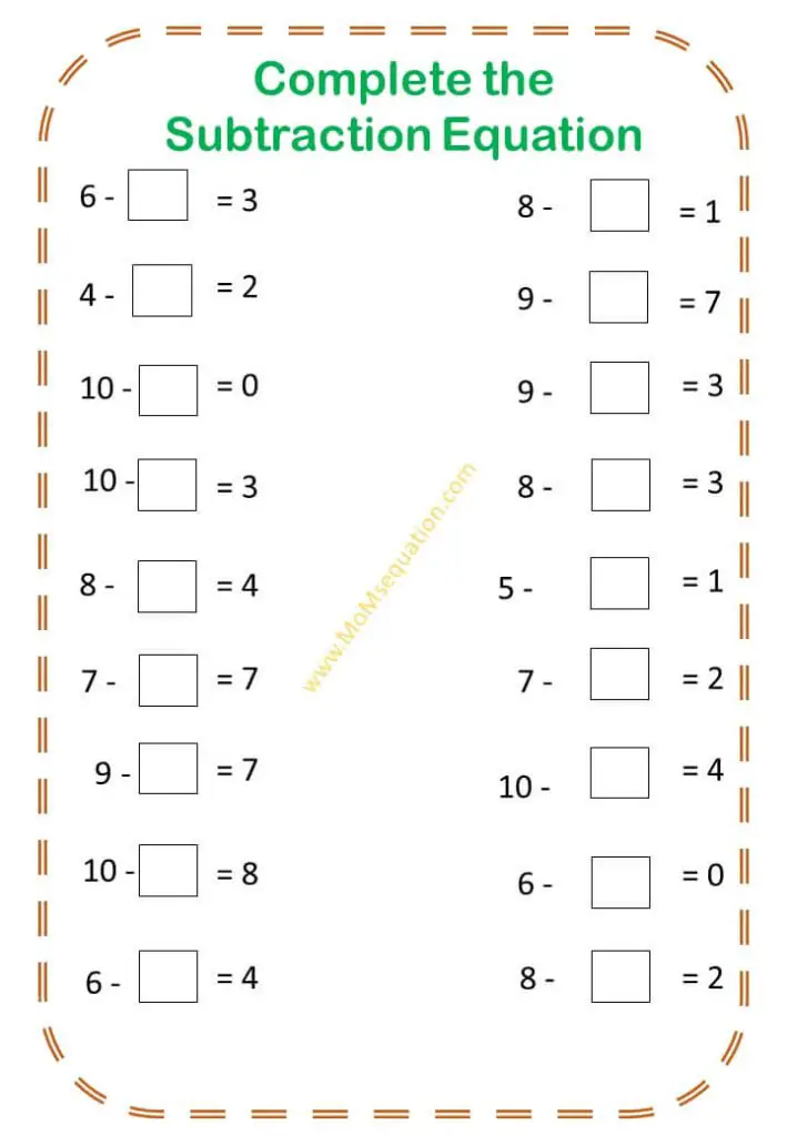 Subtraction Worksheets For Kindergarten Make an Equation Mom'sEquation