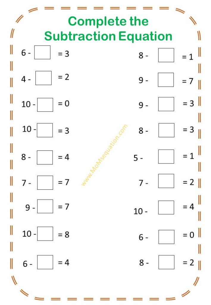 Subtraction Worksheets For Kindergarten Make An Equation Mom sEquation