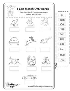 CVC words worksheets| momsequation.com