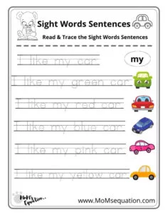 Sight words worksheets for beginners|momsequation.com