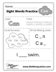 sight words worksheets|momsequation.com