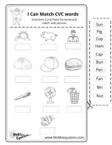 CVC words worksheets| momsequation.com