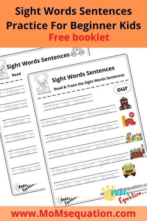 Beginner Kindergarten Sight Word Sentences Worksheets