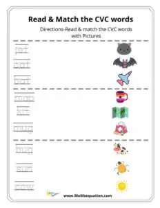 Read & Match CVC words worksheets |momsequation.com