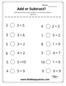 Add or Subtract Math worksheets|momsequation.com