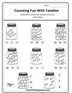 Candy Counting worksheets|momsequation.com