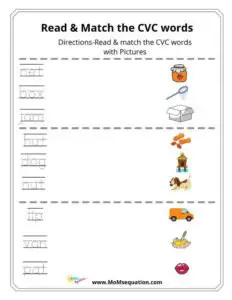 Read & Match CVC words worksheets |momsequation.com