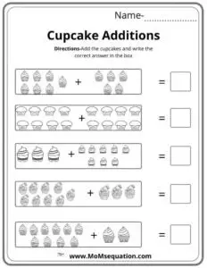 Cupcake addition worksheets |momsequation.com