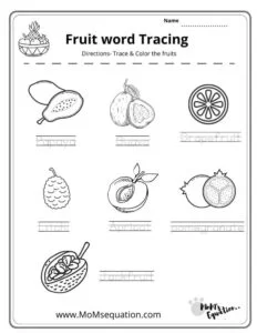 Fruit word tracing worksheets | momsequation.com