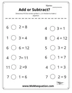 Add or Subtract Math worksheets|momsequation.com