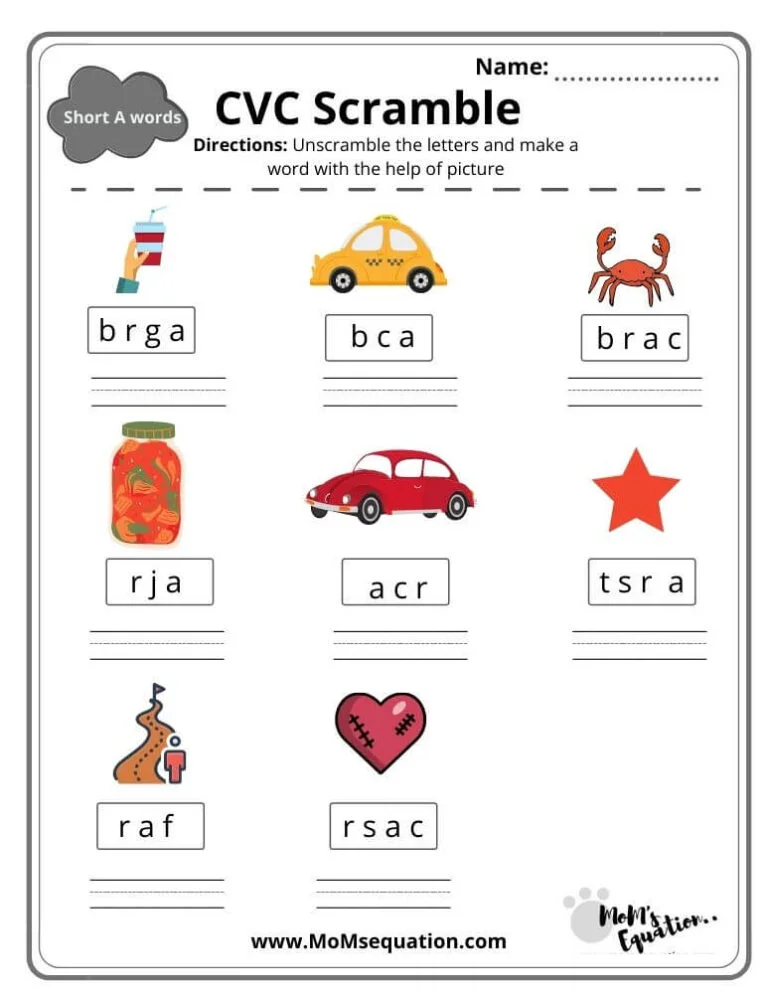 CVC Word Fluency Sentences Worksheets For Kindergarten - Mom'sEquation