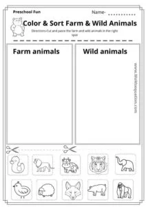 Color & sort the farm and wild animals | momsequation.com