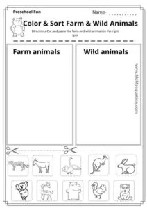 Color & Sort The Farm And Wild Animals - Free Worksheet Pack - Mom'sEquation