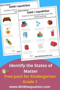 Identify The States Of Matter -free Worksheet Pack For K, Grade 1 - Mom 