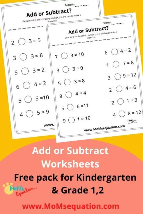 Add or subtract?? math worksheets |momsequation.com