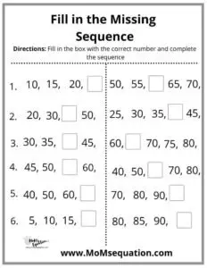 Fill in the Missing numbers in a sequence| momsequation.com