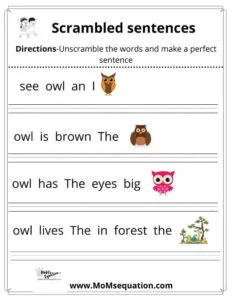Scrambled sentences worksheets|momsequation.com