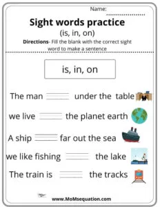 Sight words worksheets pdf | momsequation.com