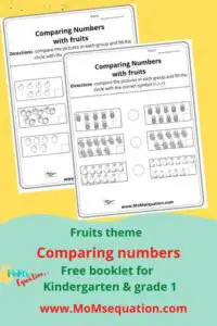 Comparing numbers with fruits theme|momsequation.com