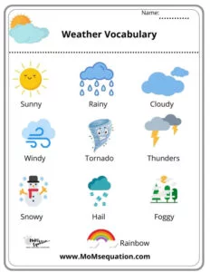 Weather words worksheet pack|momsequation.com