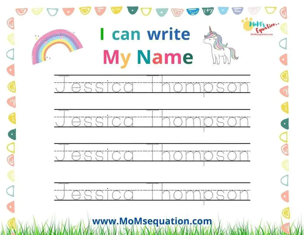 Name tracing practice sheets|momsequation.com