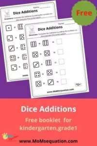 Dice Addition worksheets for kindergarten|momsequation.com