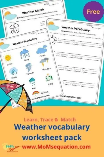Weather words worksheet pack|momsequation.com