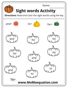 Pumpkin sight words worksheets |momsequation.com