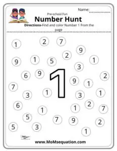Number hunt preschool worksheets|momsequation.com