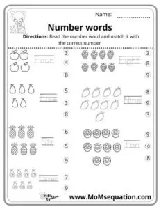 Number words worksheets|momsequation.com