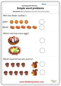 Kindergarten Word problems |momsequation.com