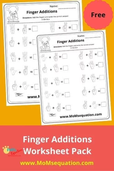 Finger additions worksheets for kindergarten|momsequation.com