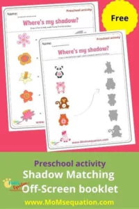 Shadow matching worksheets for preschool|momsequation.com