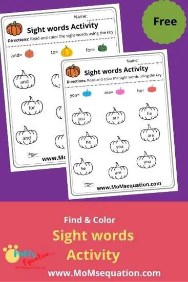 Pumpkin sight words worksheets|momsequation.com