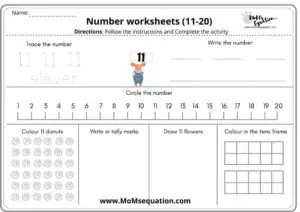 Number practice sheets (11-20)|momsequation.com