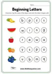 Beginning sounds worksheets for kindergarten|momsequation.com