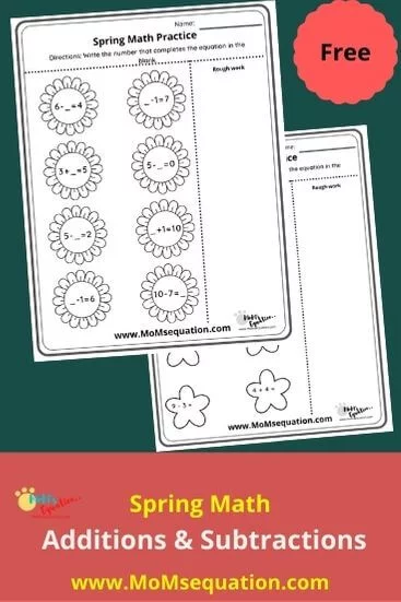 Spring math worksheets for kindergarten|momsequation.com