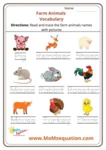 Farm Animals Vocabulary worksheets|MoMsequation.com
