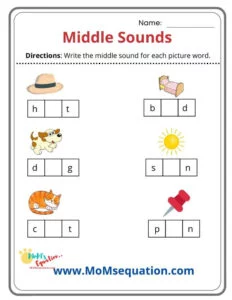 Middle sounds worksheets with pictures|MoMsequation.com