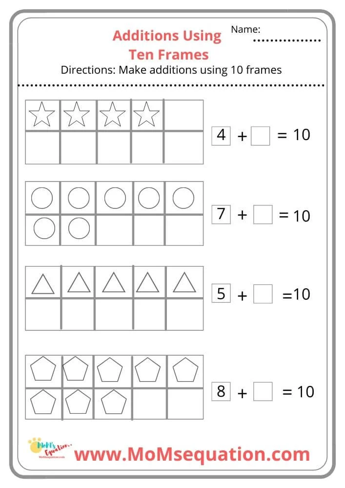 Ten Frames Addition Worksheets For Kindergarten Mom #39 sEquation Ten Frames Addition Worksheets For Kindergarten Mom #39 sEquation