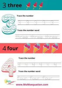 Number tracing worksheets ||www.momsequation.com