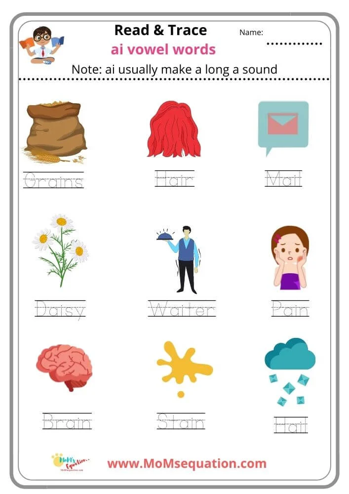 ai vowel digraphs word family worksheets - Mom'sEquation