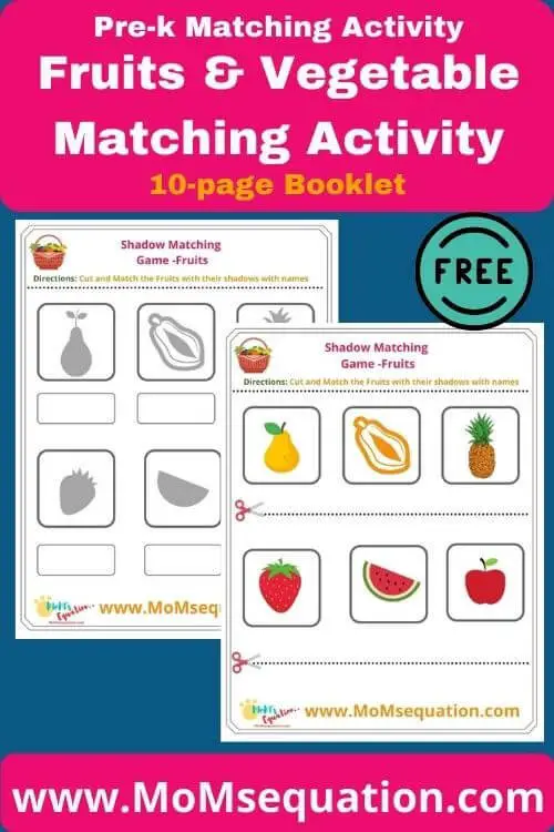 Fruits and vegetables Cut and paste worksheets|www.MoMsequation.com