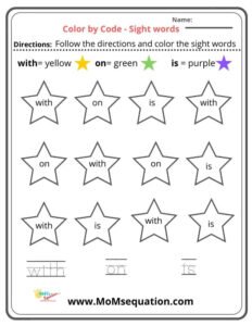 Color by code kindergarten sight words|www.MoMsequation.com