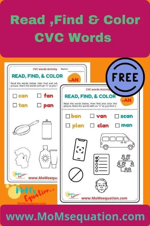 Read,Find & Match CVC words|www.momsequation.com