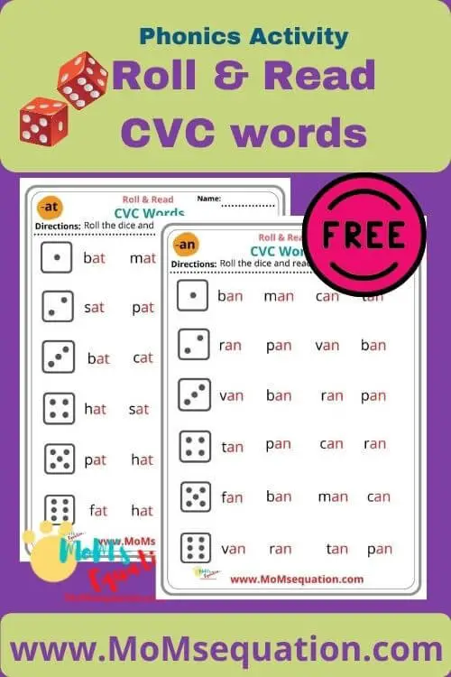 Roll and read CVC words|www.MoMsequation.com
